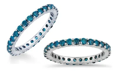 Pre-owned Limor 2.5 Ct Blue Si2 Enhanced Diamond Full Eternity Wedding Band Ring 14k White Gold