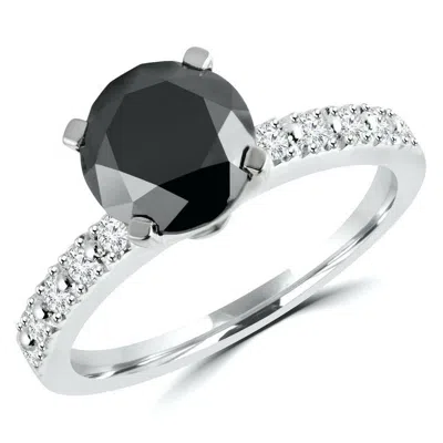 Pre-owned Limor 3.25 Ct 14k White Gold Round Aaa Halo Black Enhanced Diamond Engagement Ring
