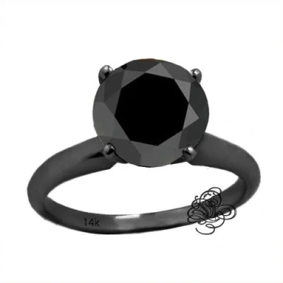 Pre-owned Limor 3ct Black Enhanced Diamond Solitaire Engagement Ring 14k Black Gold In Black (heat Treated)