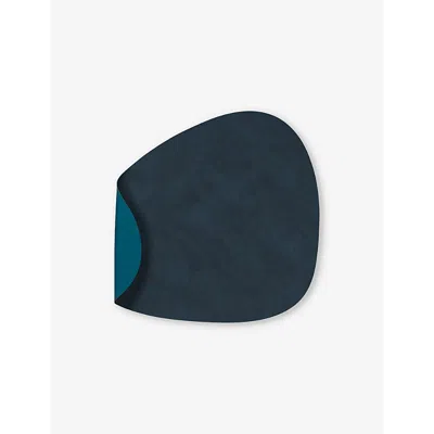 Lind Dna Curve Large Reversible Leather Table Mat 35cm-45cm Midnight Blue And Petrol