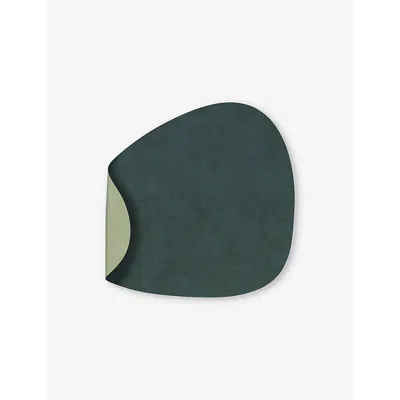 Lind Dna Curve Large Reversible Leather Table Mat 35cm-45cm In Olive And Dark Green
