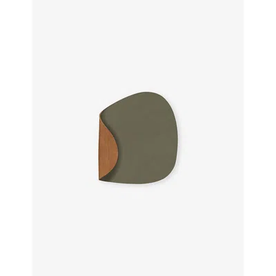 Lind Dna Nupo Curve Reversible Leather Coaster 13.5cm X 11cm In Army Green And Nature