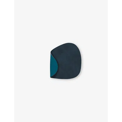 Lind Dna Nupo Curve Reversible Leather Coaster 13.5cm X 11cm In Midnight Blue And Petrol