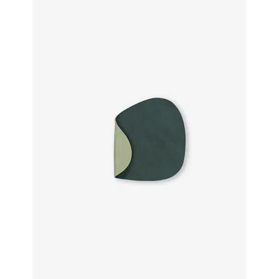 Lind Dna Nupo Curve Reversible Leather Coaster 13.5cm X 11cm In Olive And Dark Green