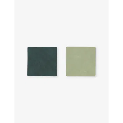 Lind Dna Olive And Dark Green Nupo Double Reversible Leather Coaster 10cm X 10cm