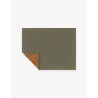Lind Dna Square Large Reversible Leather Table Mat 35cm X 45cm In Army Green And Nature