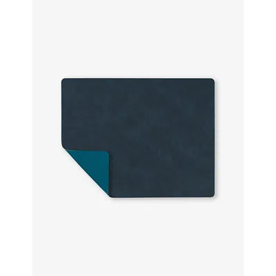 Lind Dna Square Large Reversible Leather Table Mat 35cm X 45cm In Midnight Blue And Petrol