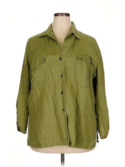 Pre-owned Linda Allard Ellen Tracy 3/4 Sleeve Button Down Shirt In Green