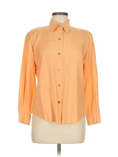 Pre-owned Linda Allard Ellen Tracy Long Sleeve Silk Top Orange Color Block Pattern Collared Neckline Tops