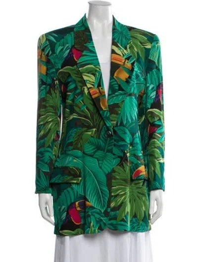 Pre-owned Linda Allard Ellen Tracy Silk Floral Print Coat In Green