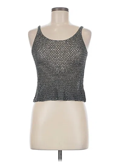 Linda Allard Ellen Tracy Sleeveless Top Silver Halter Neckline Tops