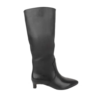 Linda Baumann Black Leather Pointed-toe Kitten Heel Boots