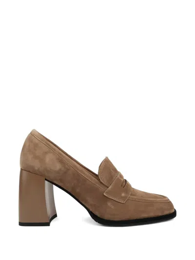 Linda Baumann Block Heel Loafers In Brown