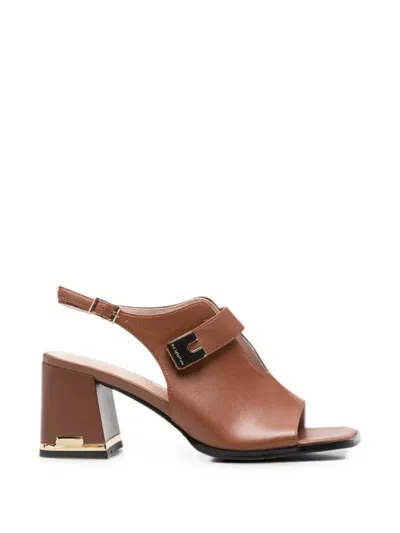 Linda Baumann Buckle-detail Slingback Sandals In Brown