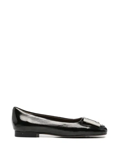 Linda Baumann Buckle-detail Square-toe Ballet Flats In Black