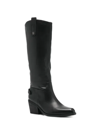 Linda Baumann Buckle-detail Square-toe Knee-high Boots In Black