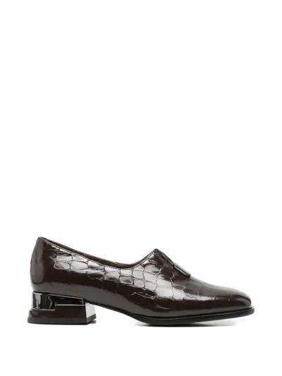 Linda Baumann Croc-effect Block-heel Loafers In Brown