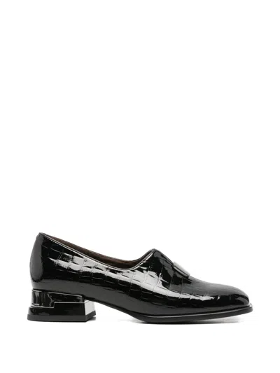 Linda Baumann Croc-effect Buckle-detail Loafers In Black