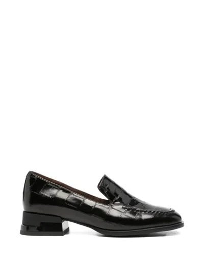 Linda Baumann Crocodile-embossed Leather Loafers In Black