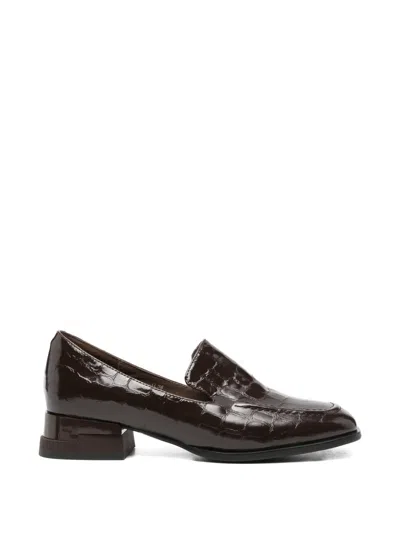 Linda Baumann Crocodile-embossed Leather Loafers In Brown