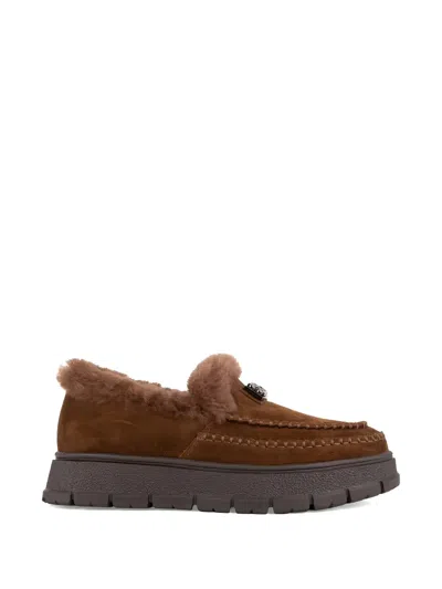 Linda Baumann Fur-trim Suede Loafers In Brown