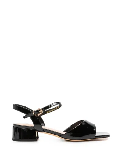 Linda Baumann Patent-finish Block-heel Sandals In Black