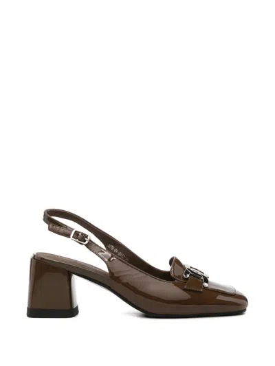 Linda Baumann Patent-finish Slingback Pumps In Brown