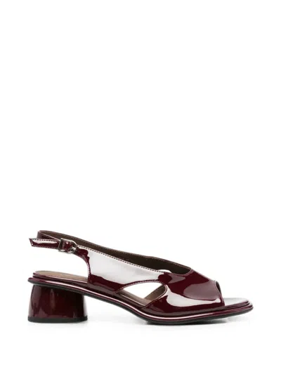 Linda Baumann Patent-finish Slingback Sandals In Red