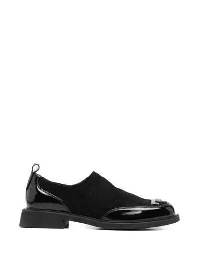 Linda Baumann Patent-panelled Plaque-detail Loafers In Black