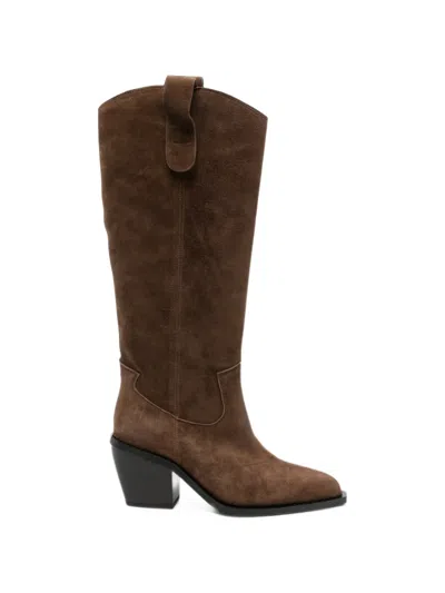 Linda Baumann Pointed-toe Suede Boots In Brown