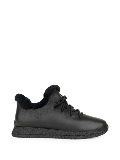 Linda Baumann Shearling-trim Leather Sneakers In Black
