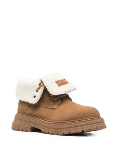Linda Baumann Shearling-trim Suede Ankle Boots In Brown