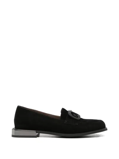 Linda Baumann Square-toe Suede Loafers In Black