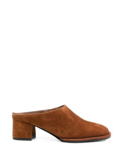 Linda Baumann Suede Block-heel Mules In Brown