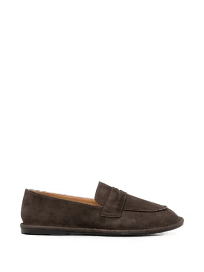 Linda Baumann Suede Penny Loafers In Brown