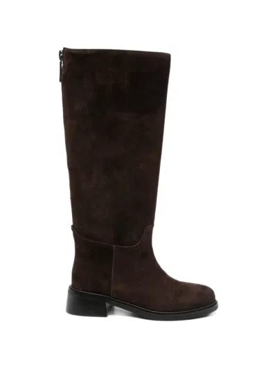 Linda Baumann Suede Rear-zip Boots In Brown