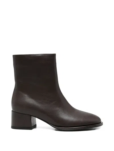 Linda Baumann Zip Leather Ankle Boots In Brown
