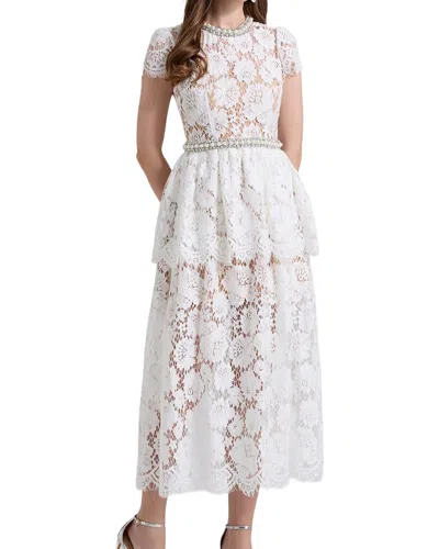 Linda Charm Embellished Midi Dress In White