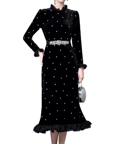 Linda Charm Printed Midi Dress In Black