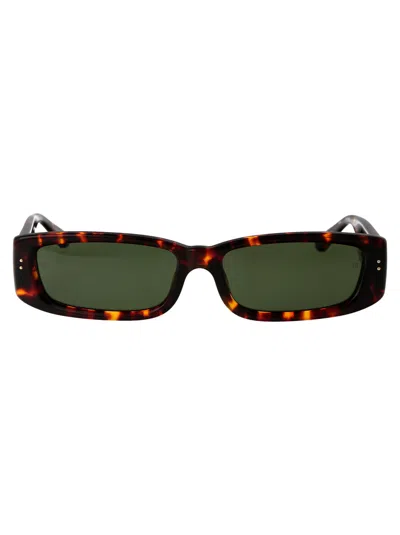 Linda Farrow 0 Dark T-shell Light Gold Green Acetate Sunglasses In Brown