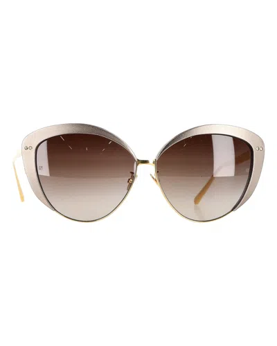 Linda Farrow 579 C5 Cat Eye Sunglasses In Gold Metal