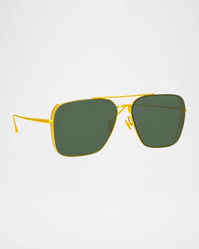 Linda Farrow Asher Square 18k Gold-plated Titanium Aviator Sunglasses