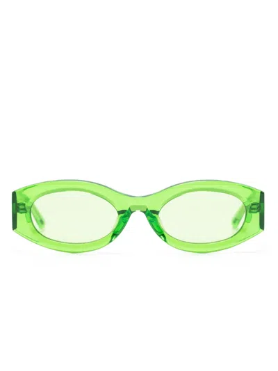 Linda Farrow The Attico Solid Color Oval-frame Berta Sunglasses In Green