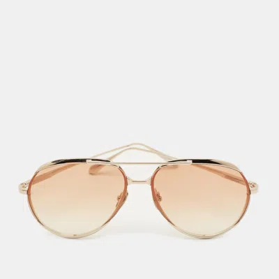 Pre-owned Linda Farrow Brown/gold Tone Gradient Matisse Aviator Sunglasses