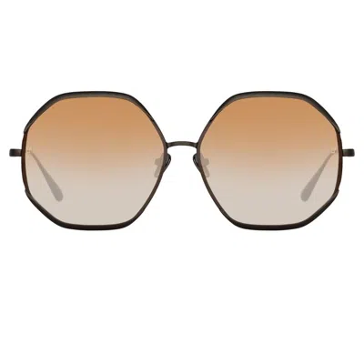 Linda Farrow Camila Hexagon Sunglasses In N In Black