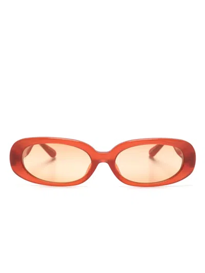 Linda Farrow Teracotta Yellow Gold Orange Gradient Acetate Sunglasses In Brown