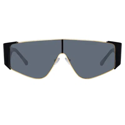 Linda Farrow Carlijn Shield Sunglasses In Black In Gold