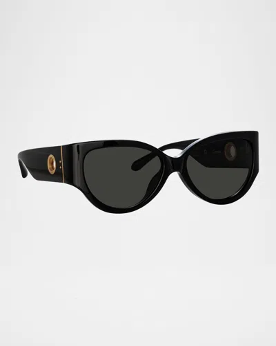 Linda Farrow Connie 18k Gold-plated Titanium Cat-eye Sunglasses In Black