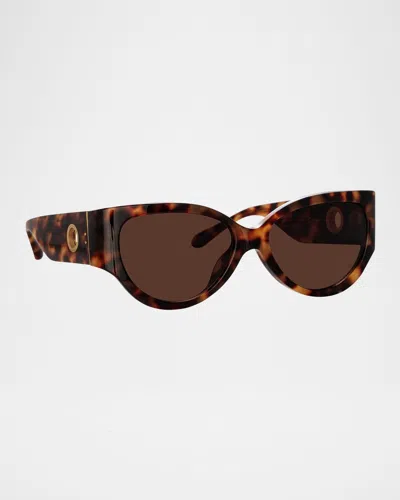 Linda Farrow Connie 18k Gold-plated Titanium Cat-eye Sunglasses In Brown
