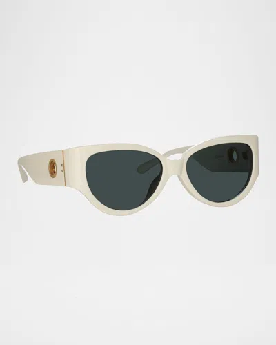 Linda Farrow Connie 18k Gold-plated Titanium Cat-eye Sunglasses In White